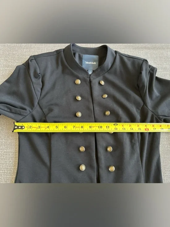 ModCloth Black Military Button Jacket Large Gold Tone Stand Collar Blazer - Picture 9 of 12